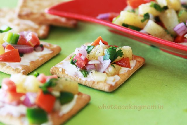 Pineapple salsa Canapes - yummy, easy to make, no cooking required, snack