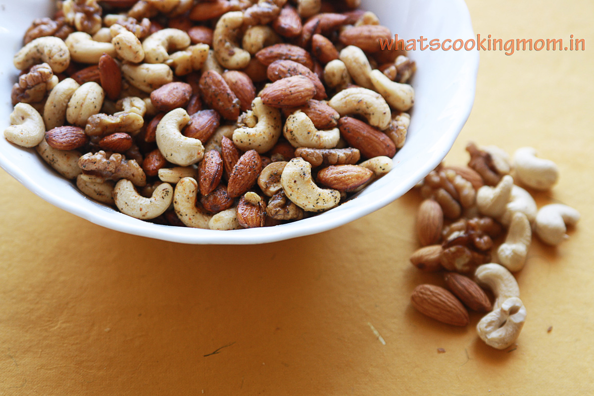 roasted sweet and spicy nuts - microwave recipe, easy, healthy, winter food, quick and easy