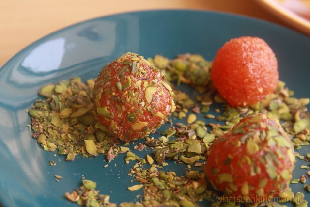 Turkish Carrot truffles rolled in slivered pistachio