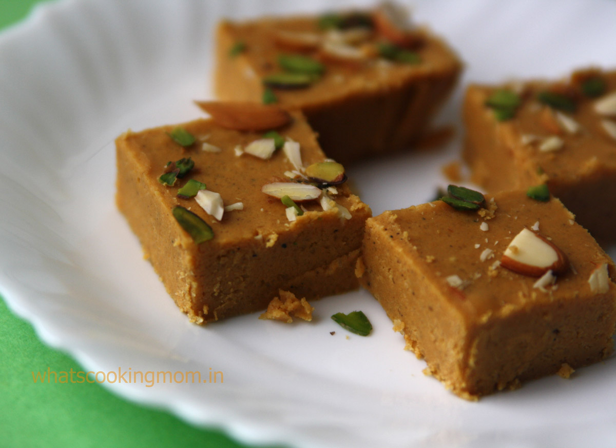 Besan Barfi served in a white plate