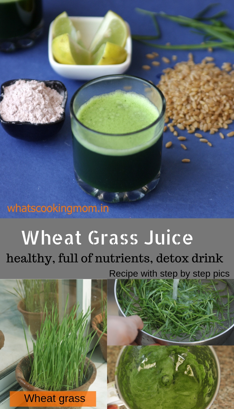 wheat grass juice - a very healthy nutritious detox drink full of antioxidants. Recipe with step by step pics