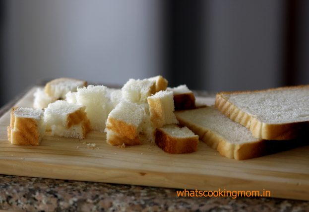 cut bread slices for croutons