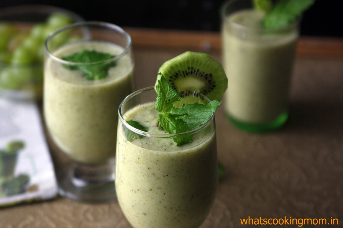Green fruit smoothie - grapes, kiwi, mint smoothie, breakfast, healthy drink
