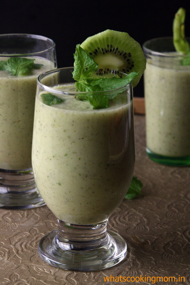 Green fruit smoothie - grapes, kiwi, mint smoothie, breakfast, healthy drink