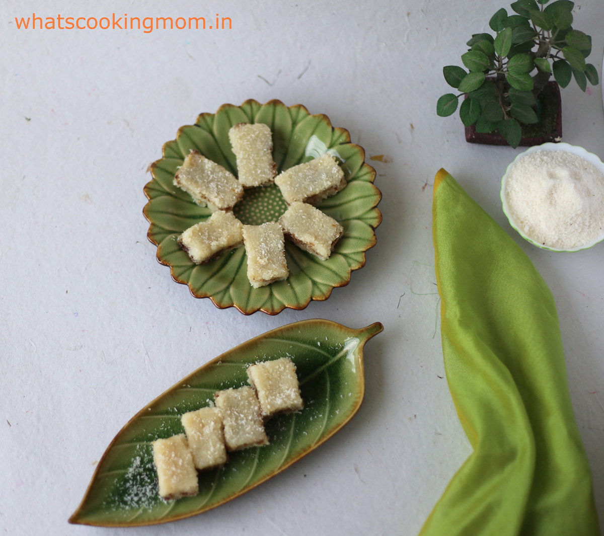 Coconut Burfi with Gulkand - yummy , meli in your mouth #sweet made with #coconut milk #gulkand #indiansweet #eggless