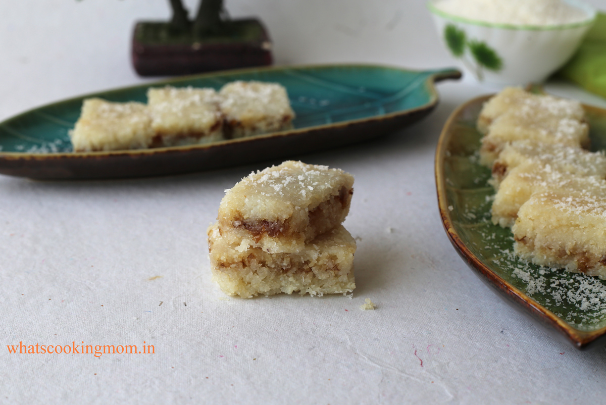 Coconut Burfi with Gulkand - yummy , meli in your mouth #sweet made with #coconut milk #gulkand #indiansweet #eggless