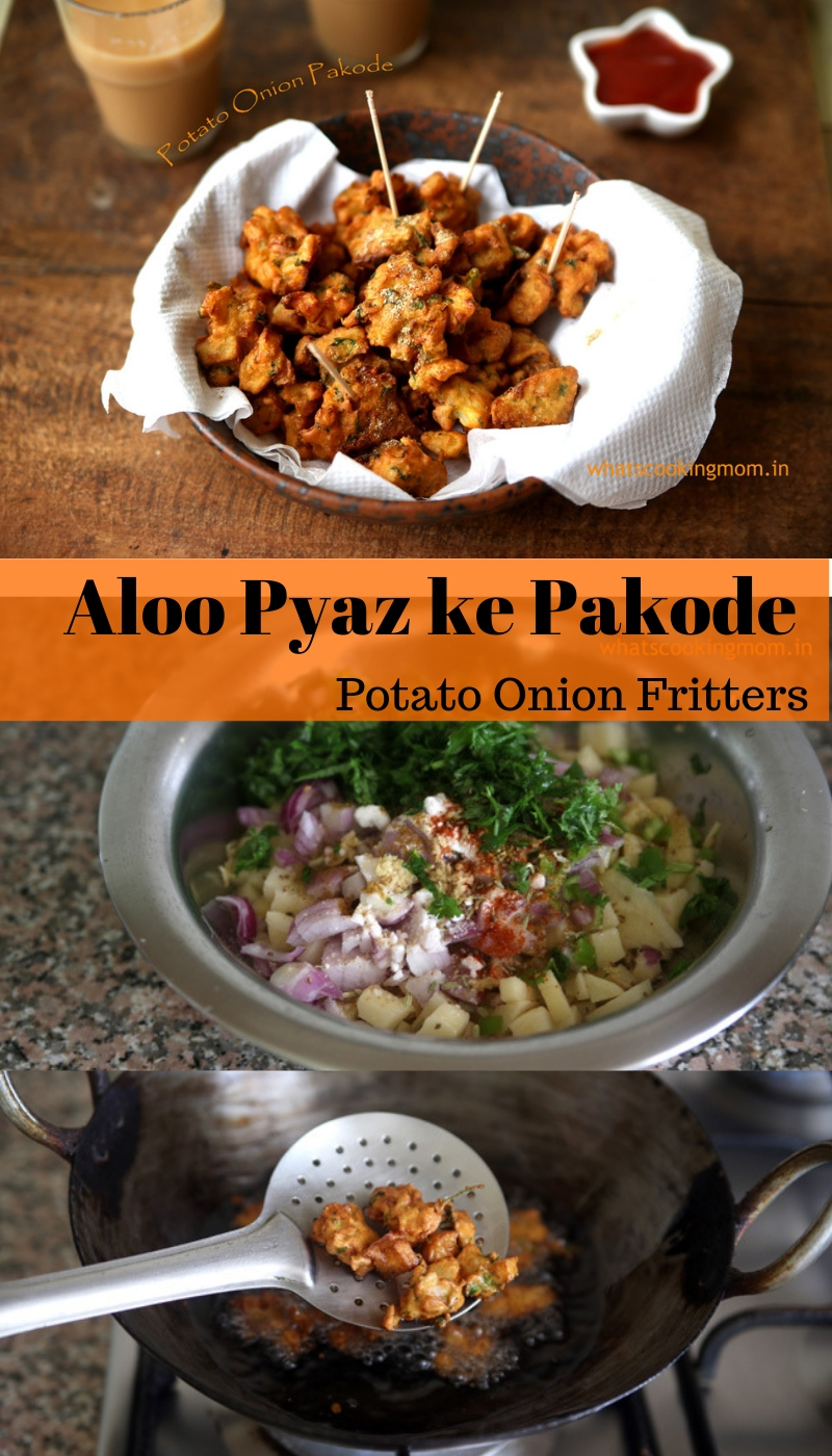 Aloo pyaz ke pakode/ Potato Onion Fritters - Crispy Crunchy Indian vegetarian Tea Time Snack | whatscookingmom.in
