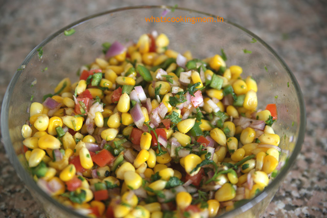 Corn Chaat in a glass bowl