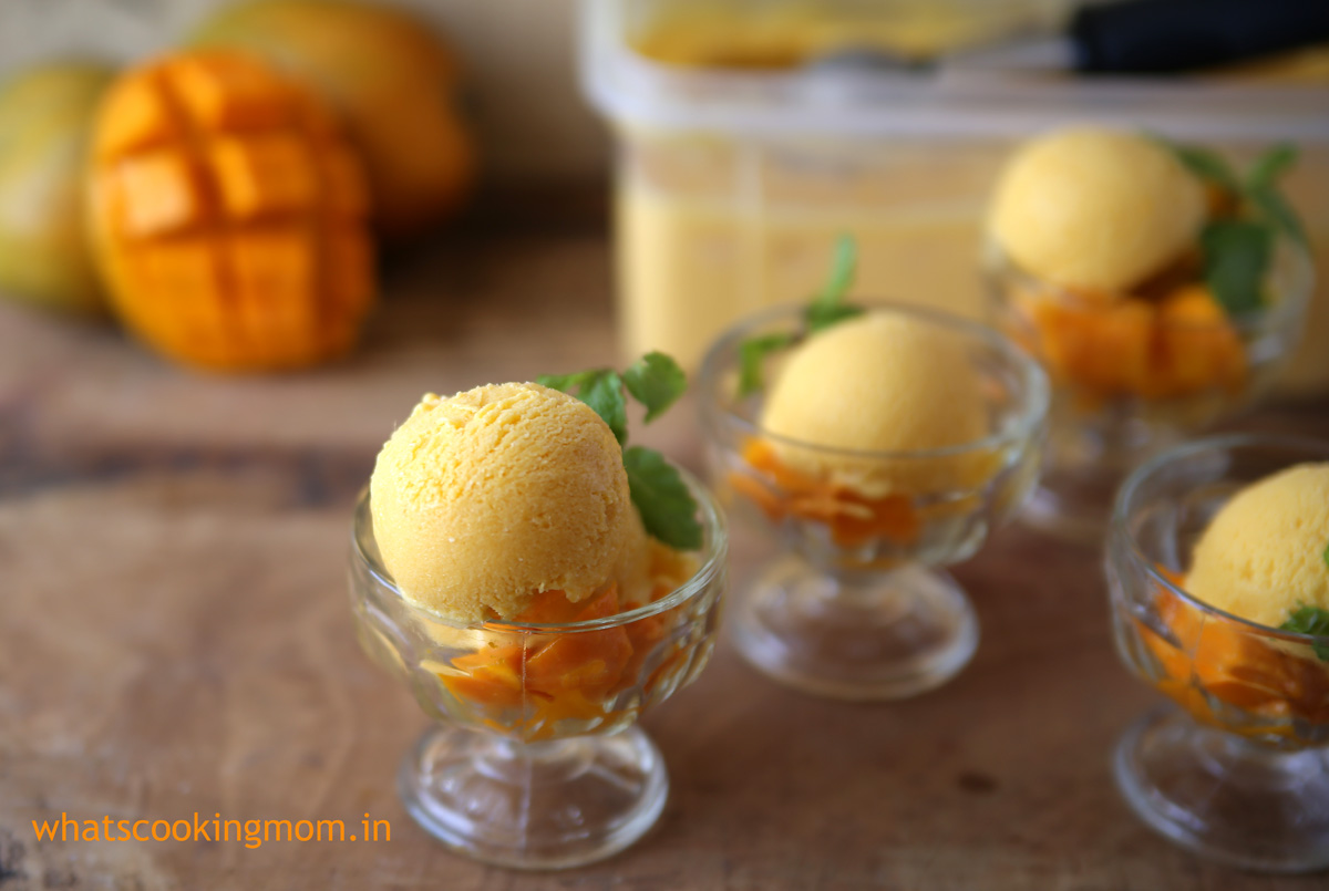 Homemade Mango Ice cream - with step by step pics| whatscookingmom.in