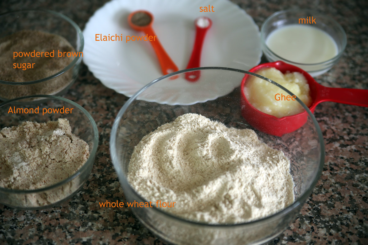 ingredients for whole wheat cookies