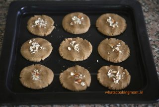 9 whole wheat almond Cookies set on baking tray before baking