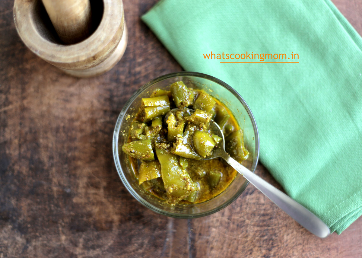 Hari Mirch Achar - easy to make green chili pickle, Indian, spicy, winter food