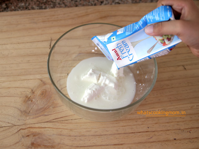 pouring cream in a bowl