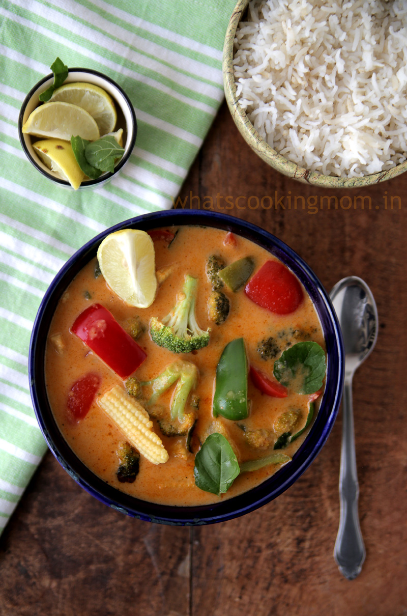 Veg Thai Red Curry served with steamed rice