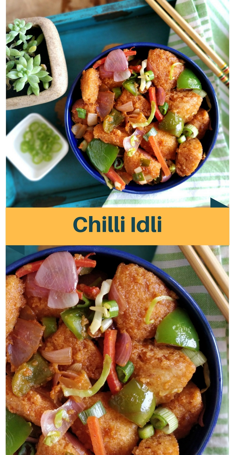 Chilli idli - chinese style idli made with leftover idlis, perfect for #breakfast, #snacks, #kidslunchbox