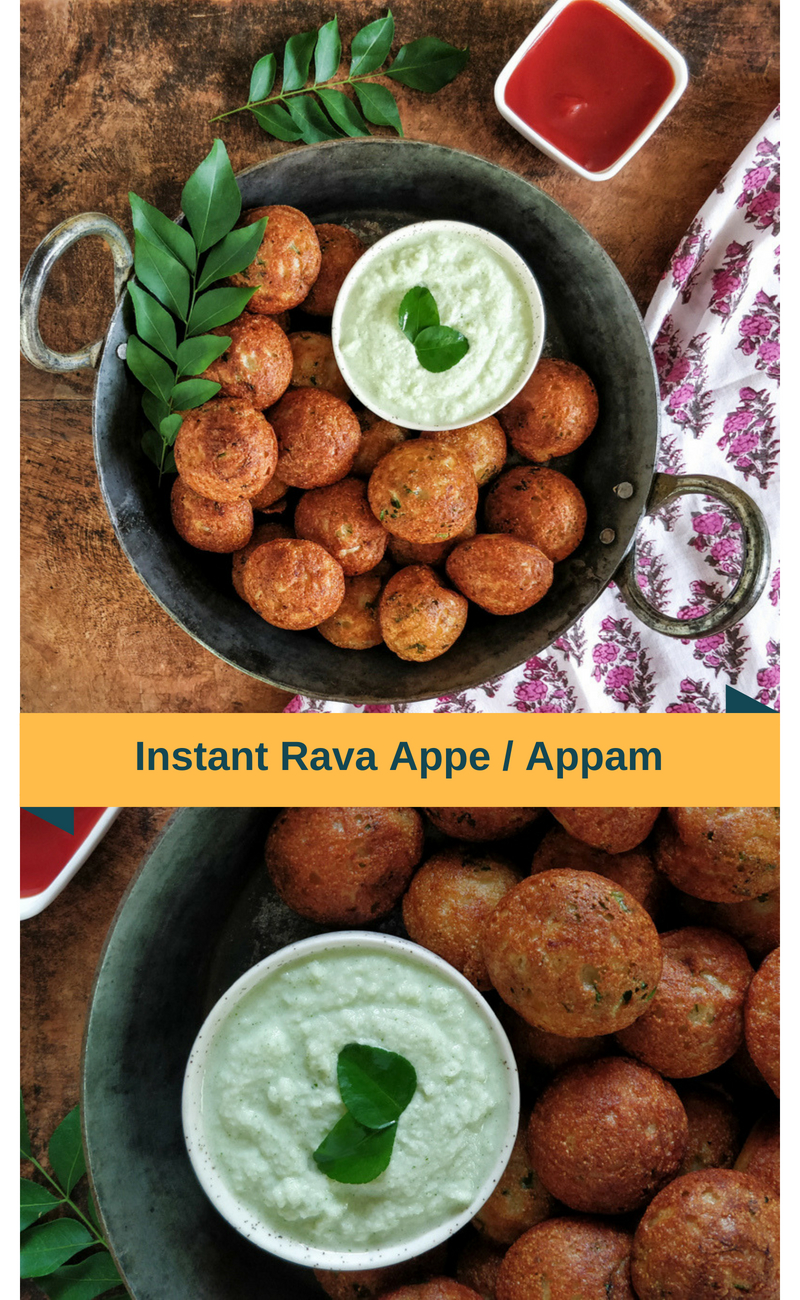 Instant Rava Appe/ appam/ paniyaram - quick, #healthy #vegetarian #snack #suji #semolina
