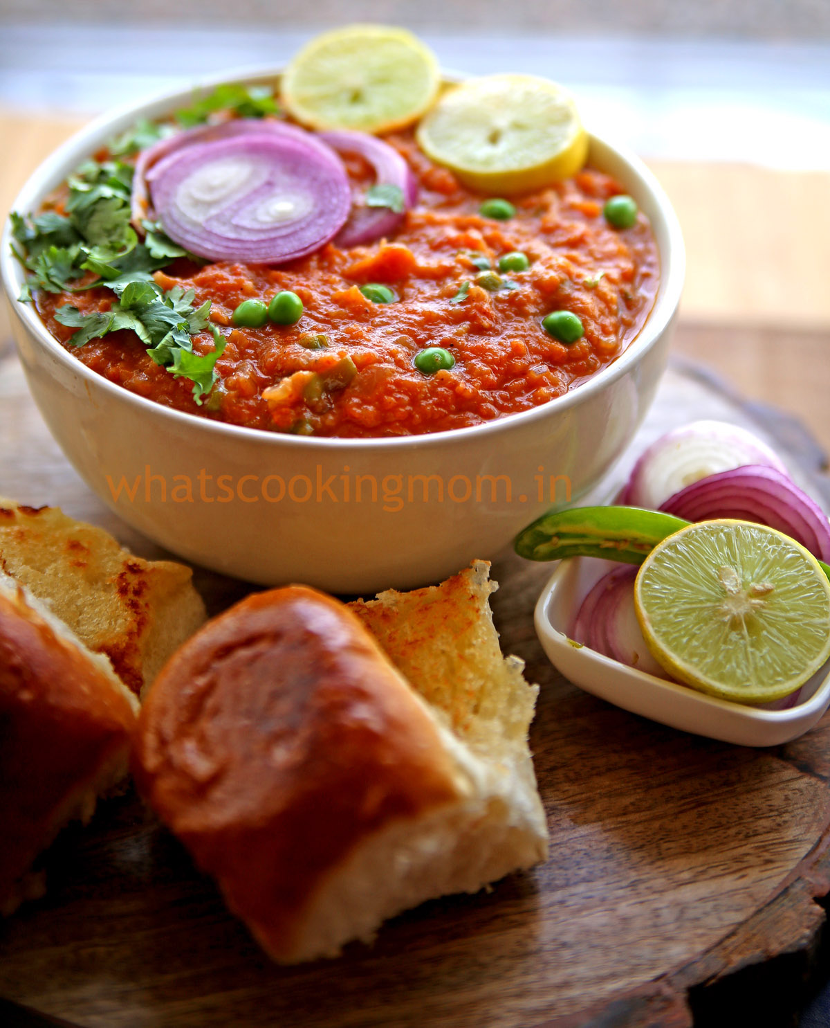  Pav Bhaji - Vegetarian Indian Street food from Mumbai made with mixed vegetables and potatoes